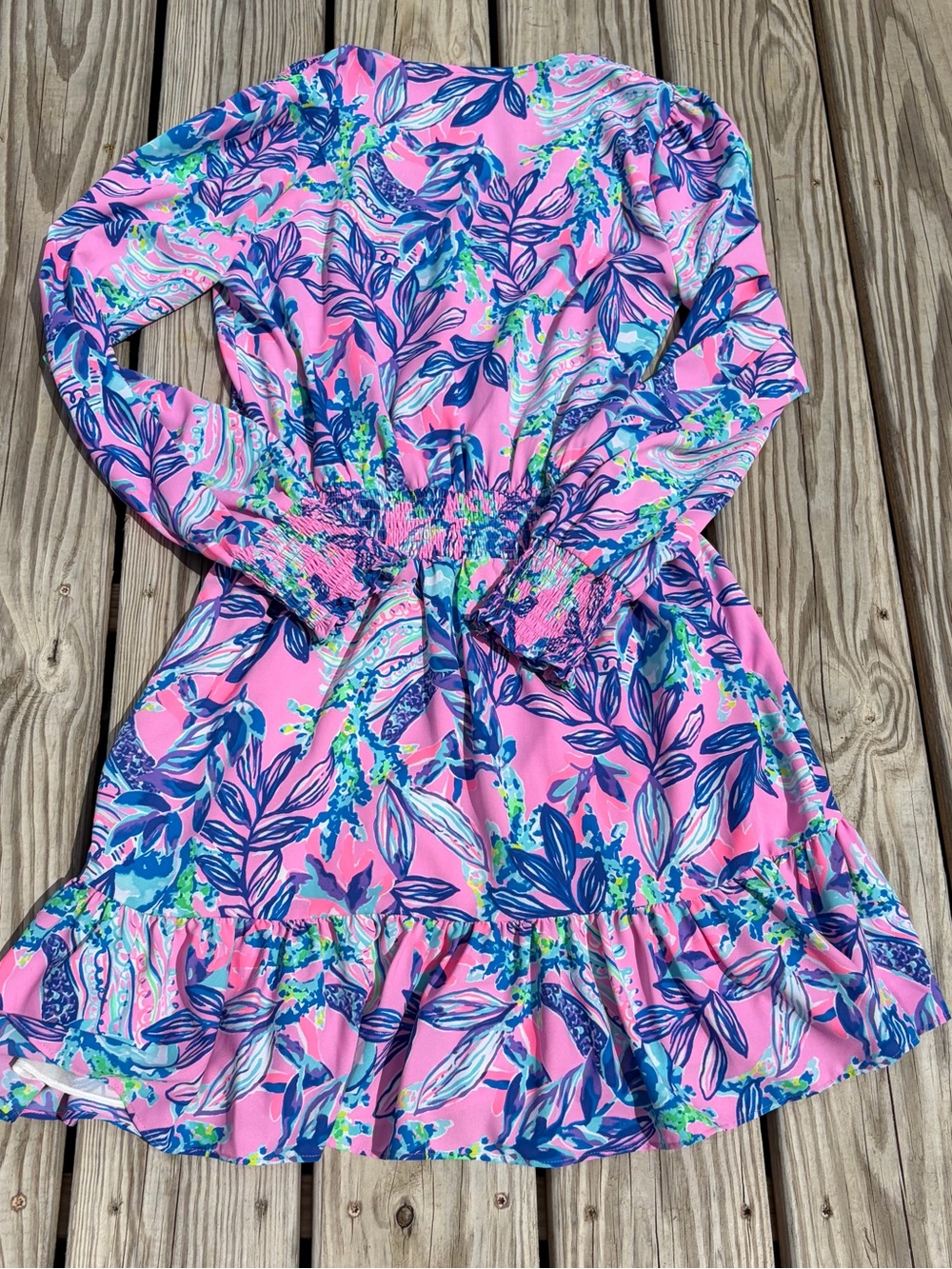 Lilly Pulitzer Cristiana long Sleeve Floral Ruffle Mini Dress Smocked Size 8 - Picture 9 of 11